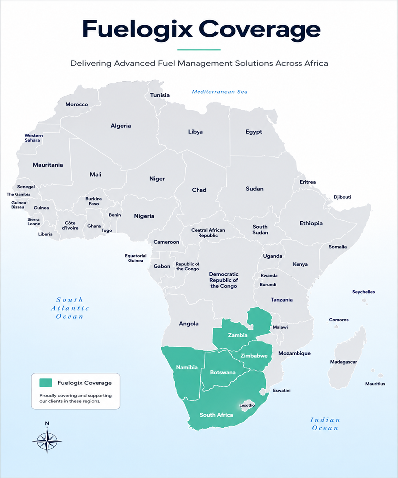 Fuelogix coverage map across southern Africa